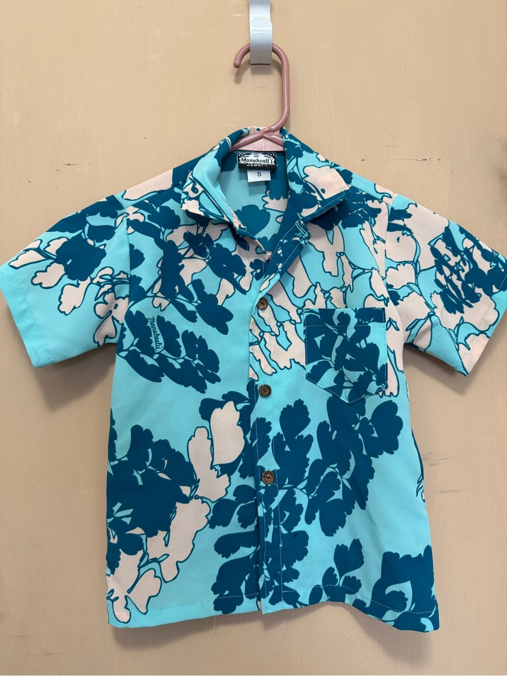 Manuheali’i Turquoise Floral Button-Down Aloha Shirt for Kids